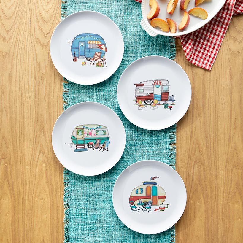 Set of 4 Melamine Camper Dinner Plates