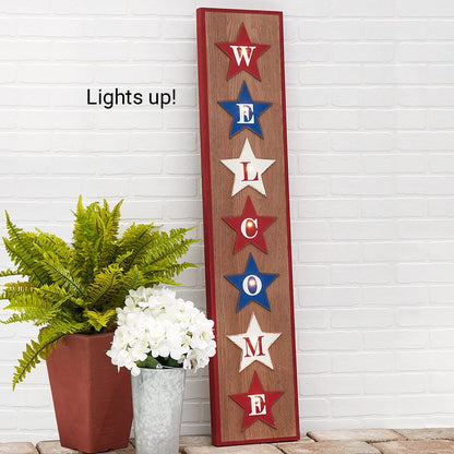 Pre-Lit Americana Stars Porch Leaner