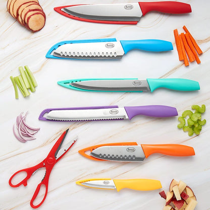Alpine Cuisine Stainless Steel Knife Set with Color Handle and Sheath