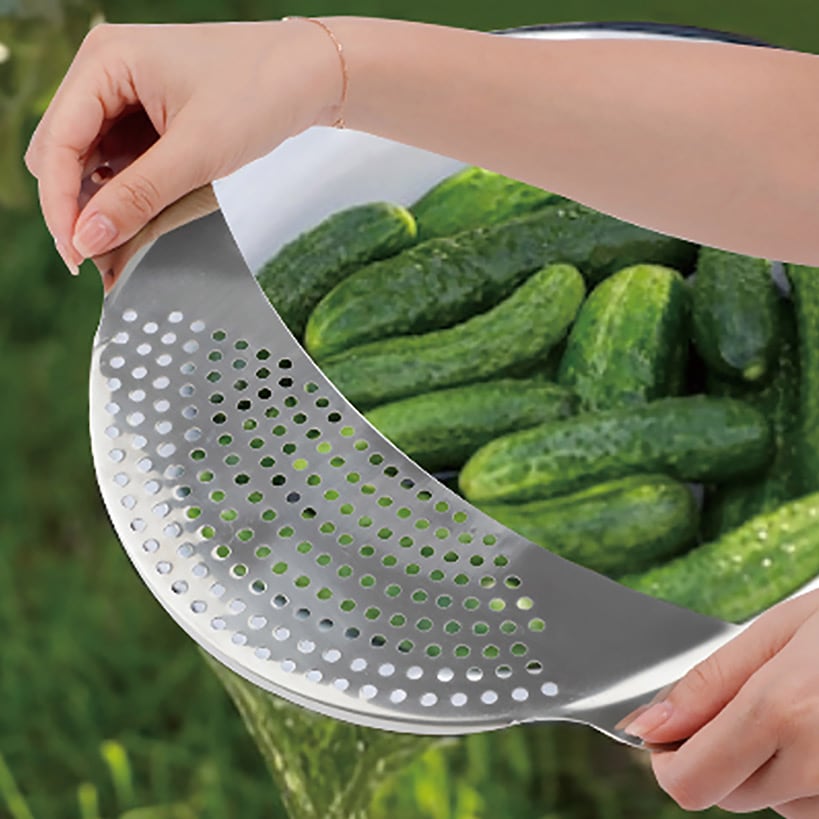 Stainless Steel Pot Strainer with Recessed Handle Grips