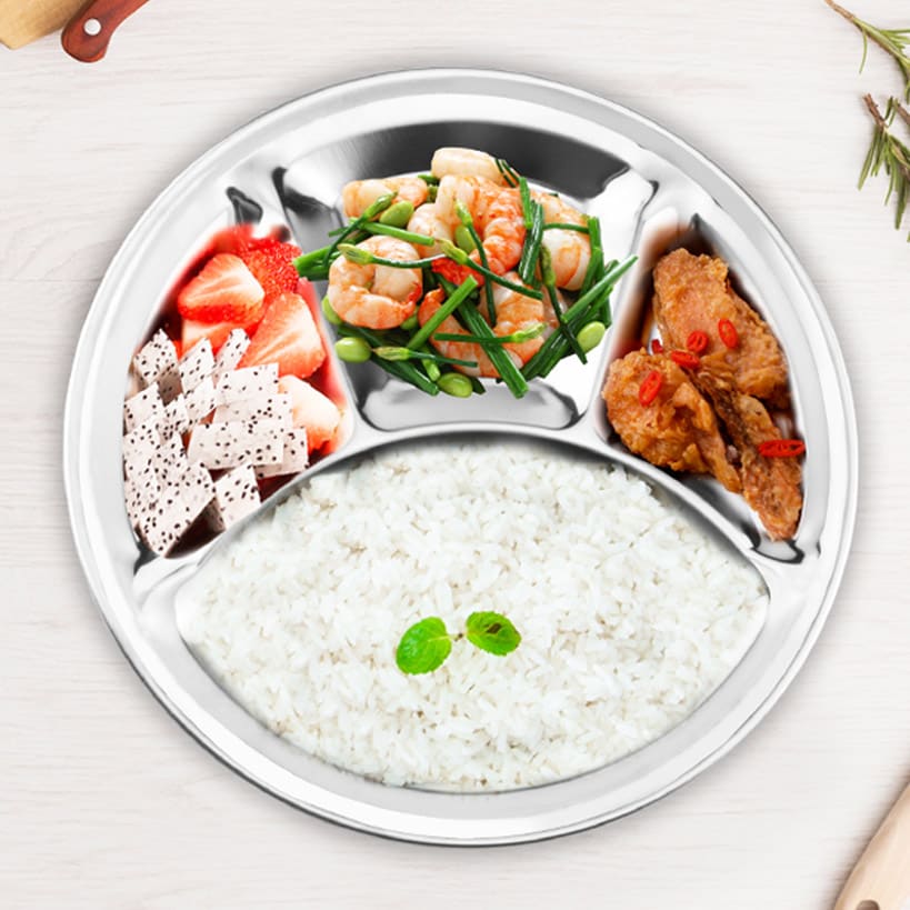 Sectioned Dinner Plate for Adults 11" Round Stainless Steel