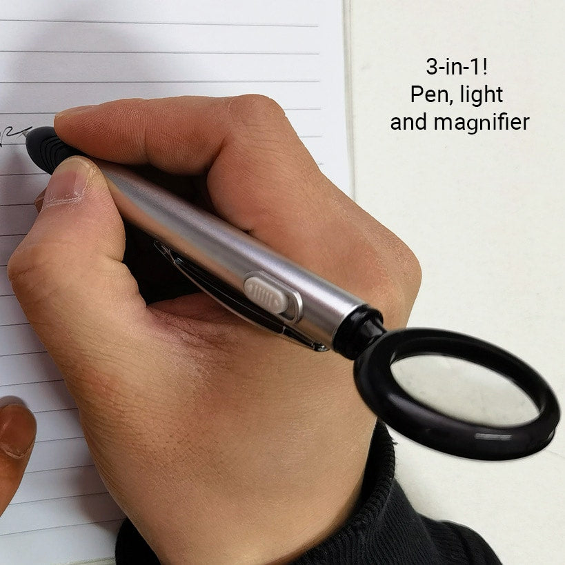 Portable Pen with Magnifier and LED Light 3 in 1