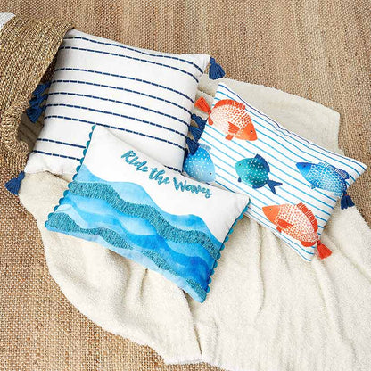 Coastal Inspired Embroidered Decorative Pillow