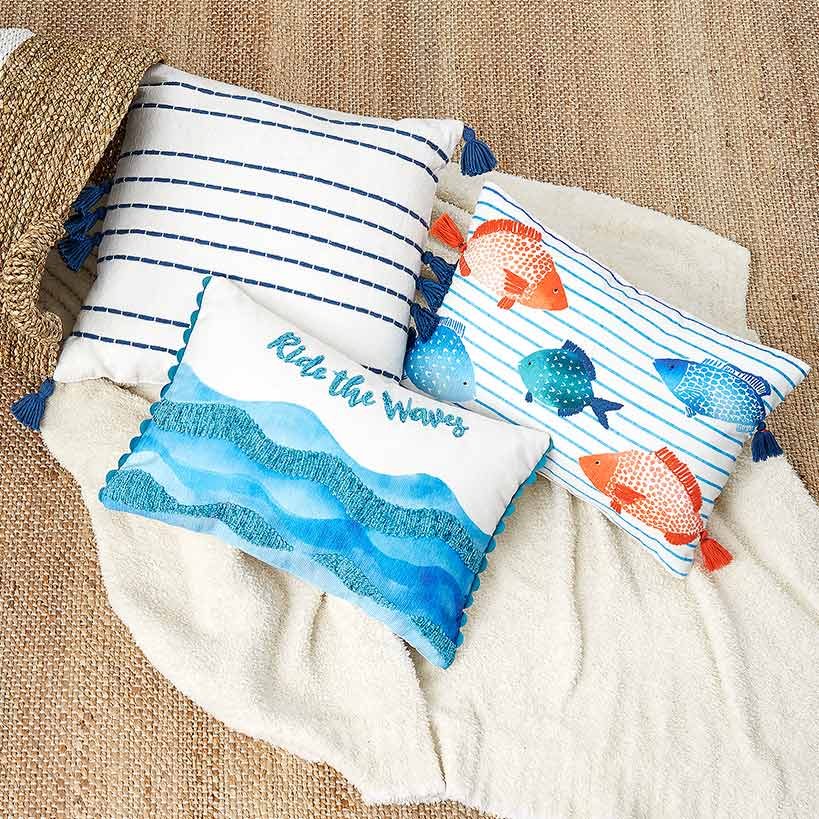 Coastal Inspired Embroidered Decorative Pillow