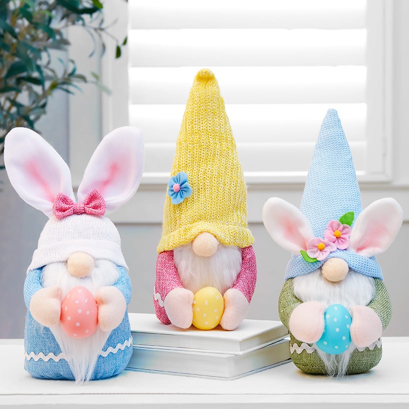 Plush Easter Gnomes Holding Eggs - Yellow, Blue, or Bunny Hat