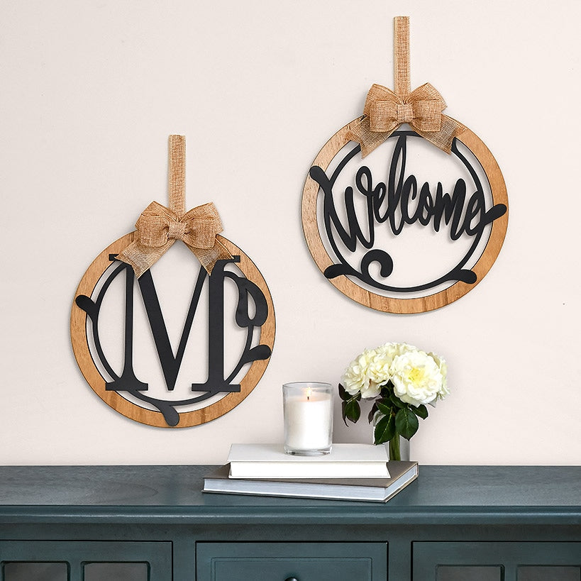 Country Monogram or Welcome Wall Hanging With Bow