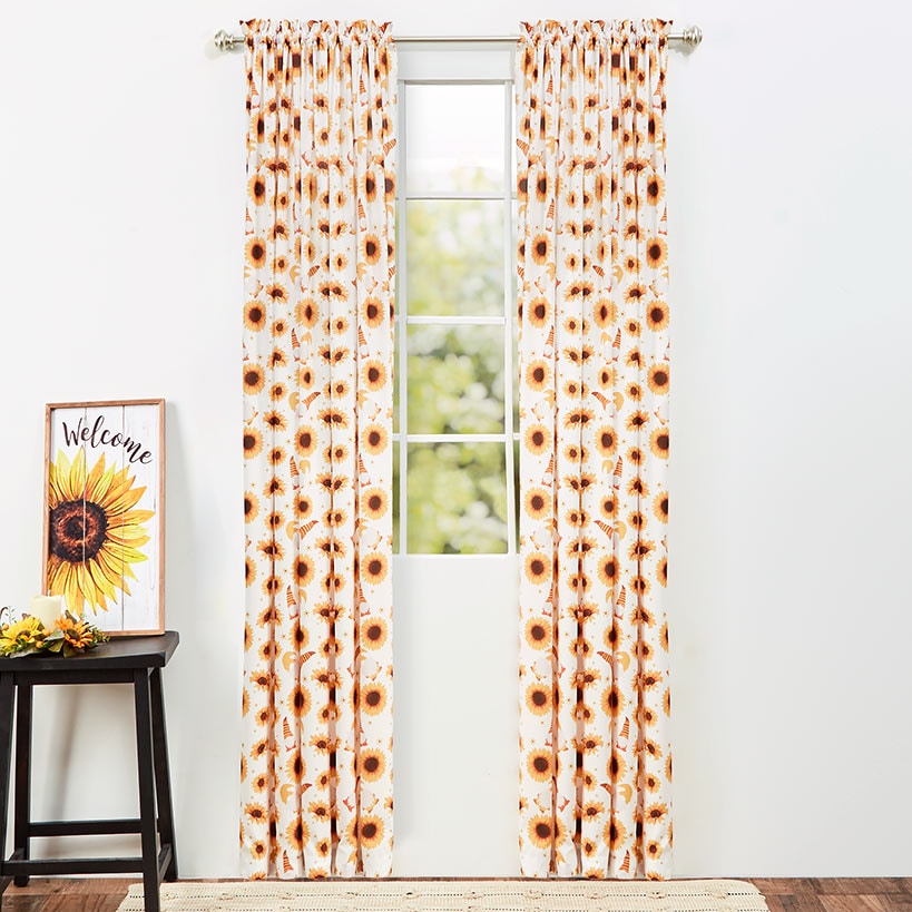 Sunflowers and Gnomes Window Panel 50" x 84"