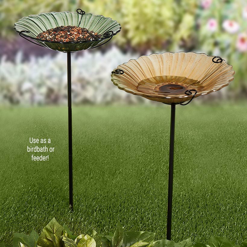 Glass Garden Stake Birdbaths