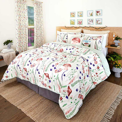 Spring Mushroom Full/Queen or King Quilt, or Decorative Pillow