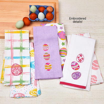 Set of 2 Easter Egg Embroidered Kitchen Towels