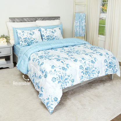 Spring Floral Reversible Queen or King Complete Comforter Set