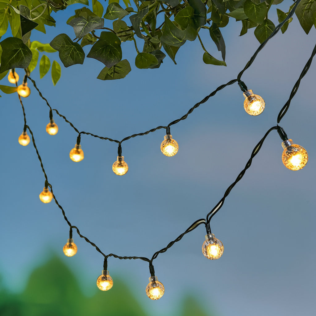 String Lights Globe Shape Solar With Crackle Effect