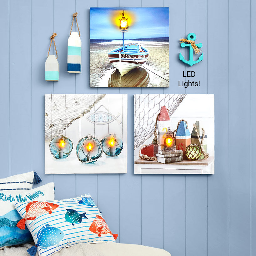Coastal Lighted Canvas Wall Art - Buoys, Candle, or Coastal