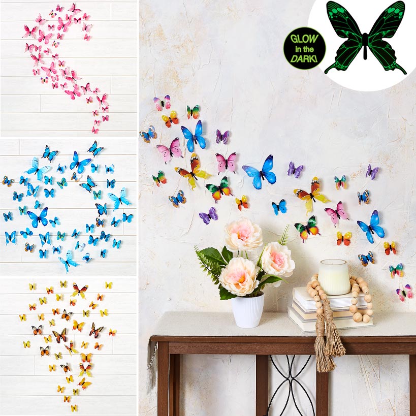 Set of 24 Glow-in-the-Dark Butterflies-Magical Wall Decorations