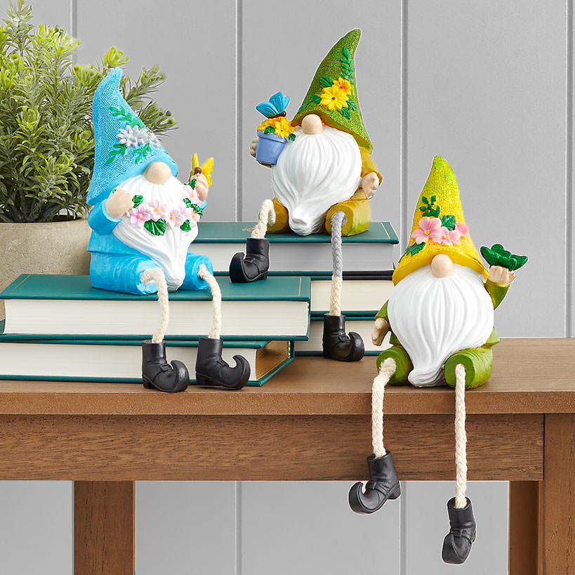 Gnome Shelf Sitter With Flower Seasonal Decor