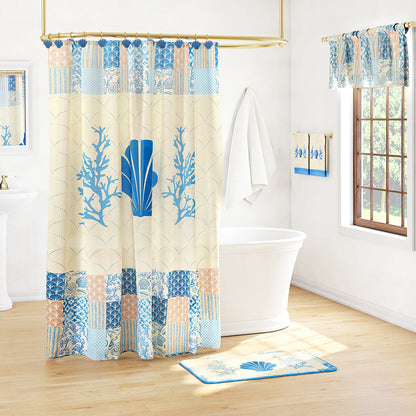 Coral Patch Shower Curtain, Bath Rug, Hand Towels, Valance, or Hooks