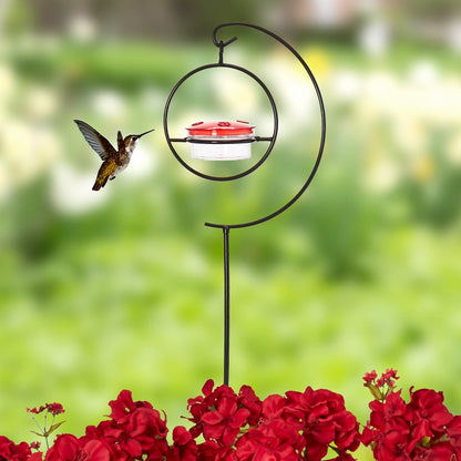 Hummingbird Garden Stake with Red Feeder