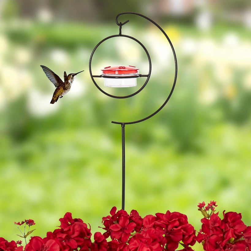 Hummingbird Garden Stake with Red Feeder