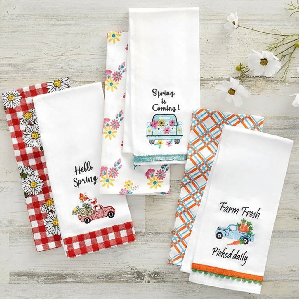 Spring Truck Embroidered Kitchen Towels, Set of 2
