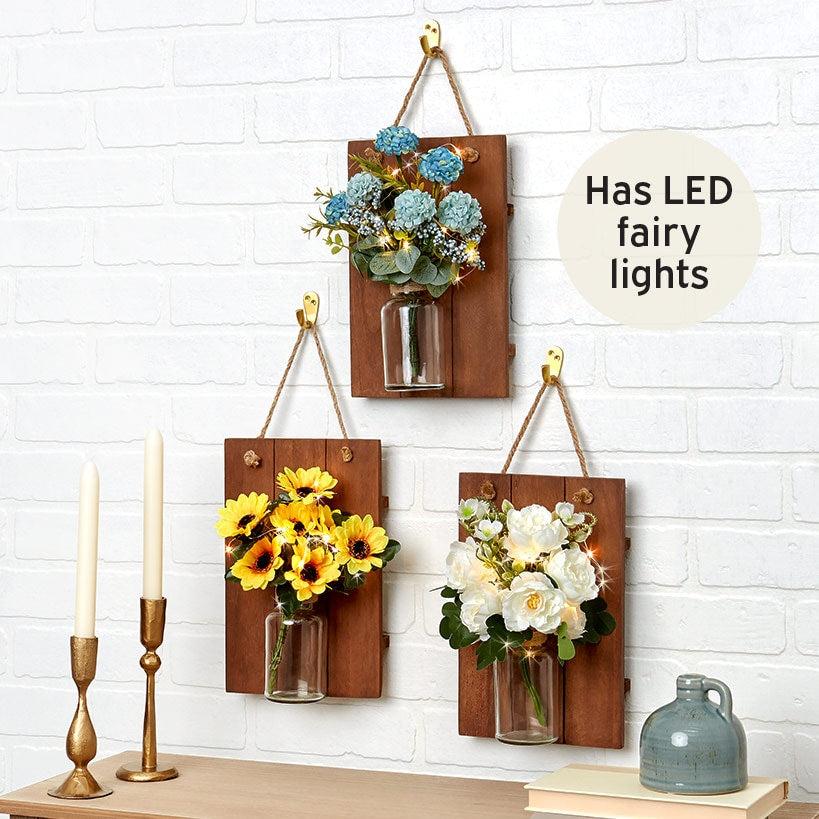 Lighted Flower Wall Sconce - Hydrangea, Sunflower, or White