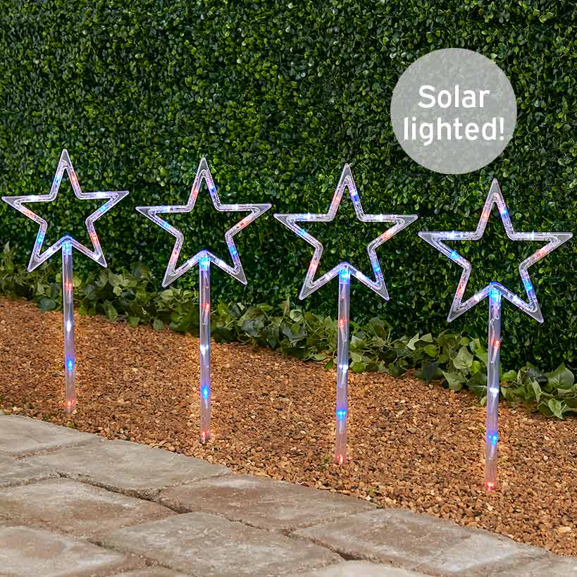 Solar Patriotic Star Garden Stakes - Set of 4