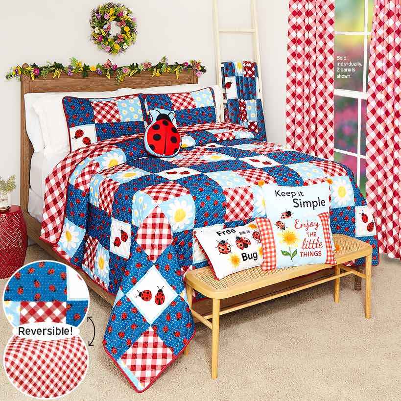Ladybug Reversible Full/Queen or King Quilt or Accent Pillow