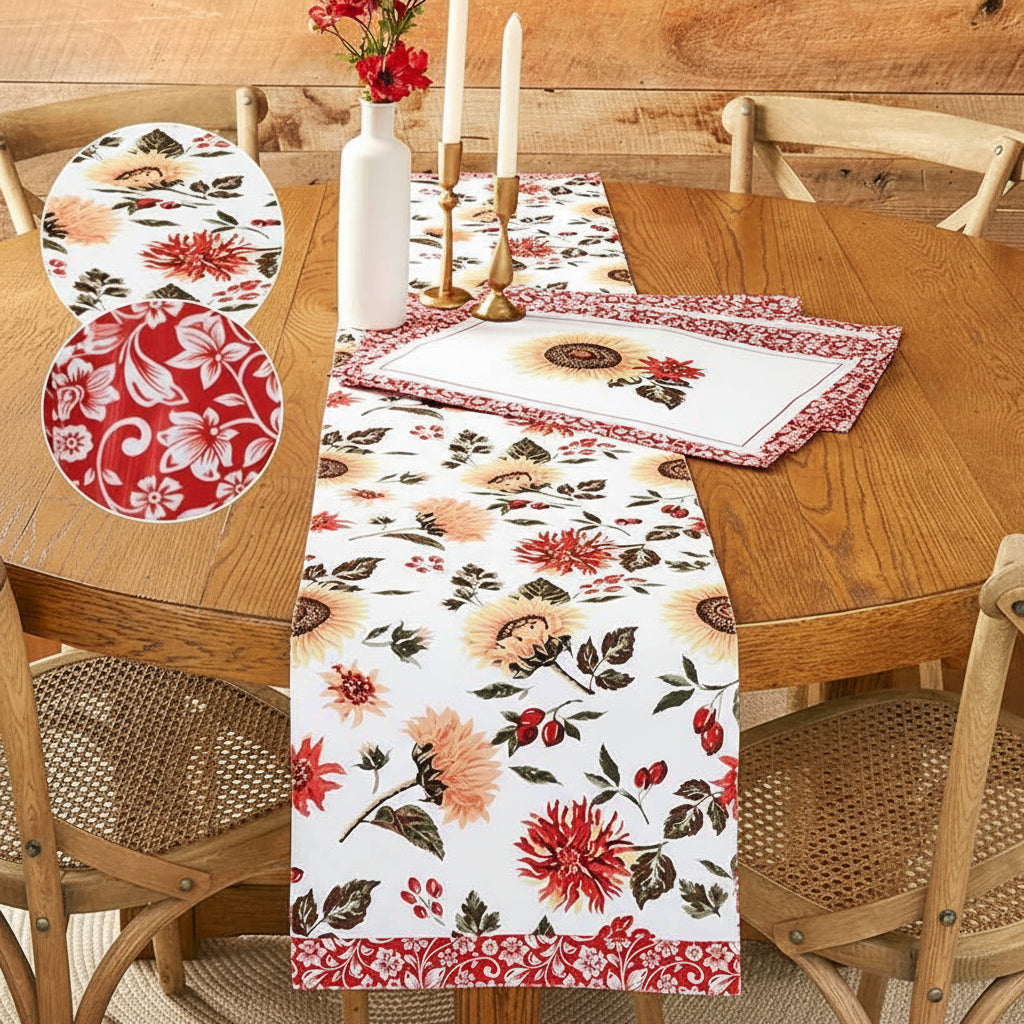Jacobean Sunflower Table Runner or Set of 4 Placemats