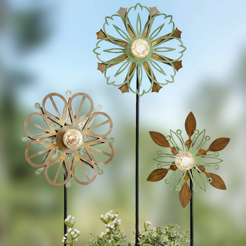 Solar-Powered Wind Spinner – Multi-Color Copper and Blue for Gardens