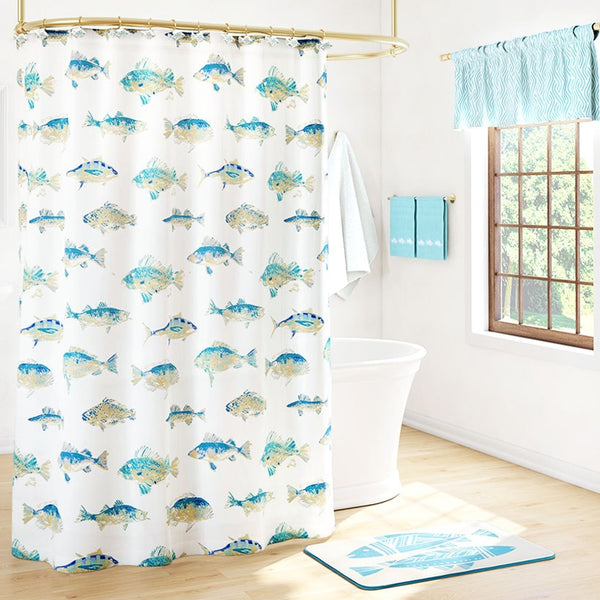 the Lakeside Collection Tisa Fish Shower Curtain, Bath Rug, Hand Towels, Valance, or Hooks