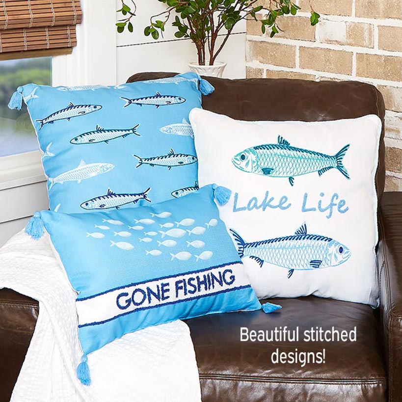 Gone to the Lake Embroidered Decorative Pillow