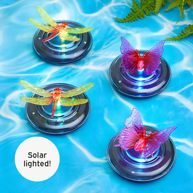 Solar Floating Color-Changing Lights - Butterfly or Dragonfly Set of 2