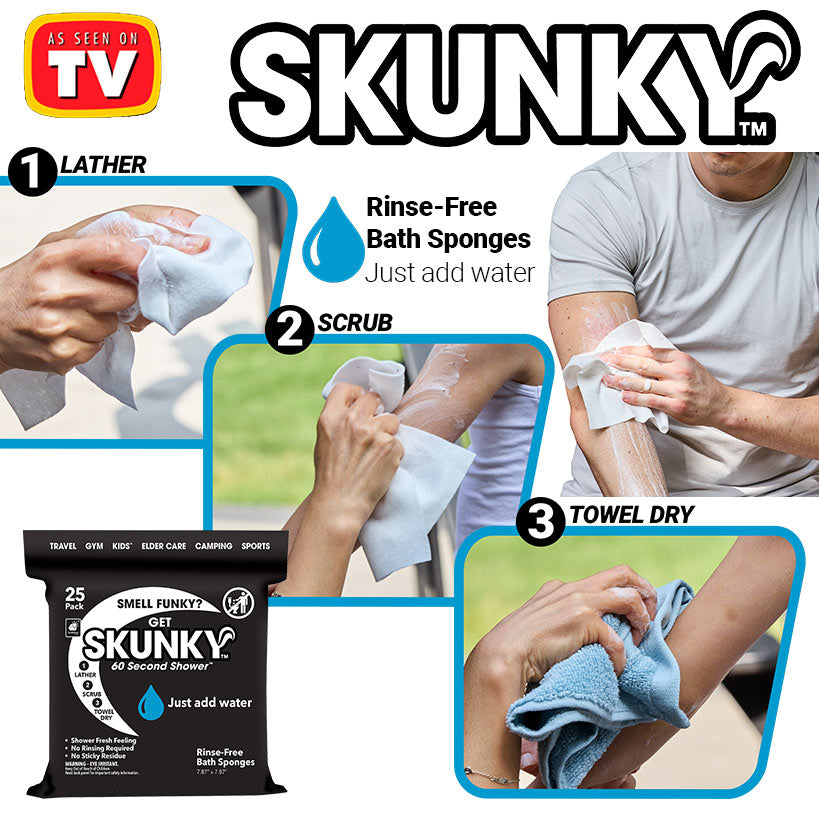 Skunky™ Disposable Bathing Sponge Wipes - Just Add Water for a Quick Clean