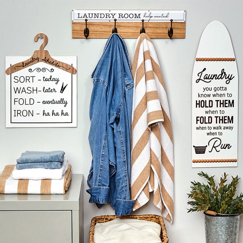 Humorous Laundry Room Wall Décor - Laundry Hooks, Schedule, or Sign