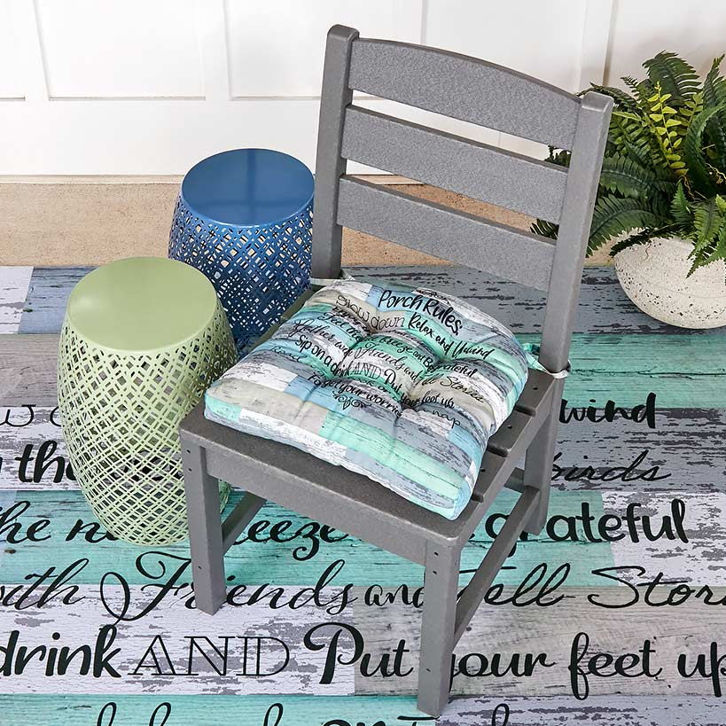 Porch Rules Indoor/Outdoor Chair Cushion withTies
