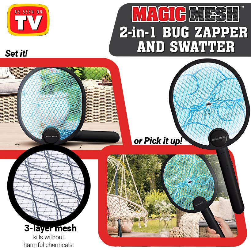 Magic Mesh™ 2-in-1 Bug Zapper And Swatter - Rechargeable and Foldable