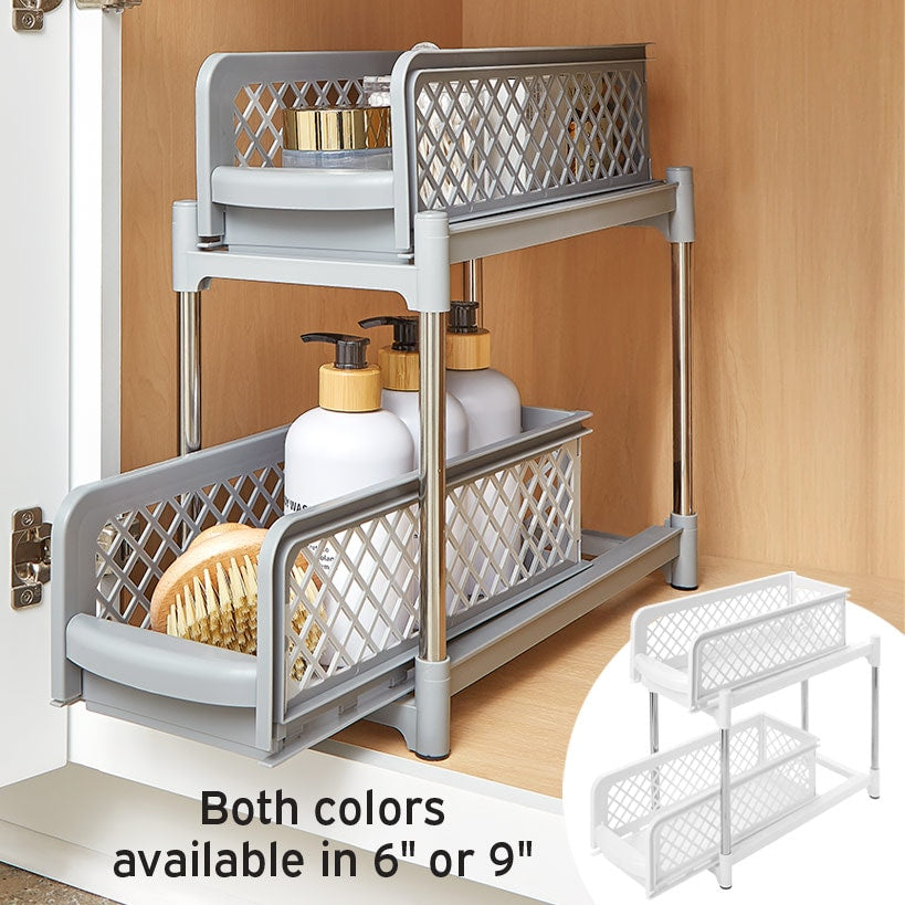 Sliding Storage Drawers Pull Out Plastic Cabinet Organizer 2 Tier