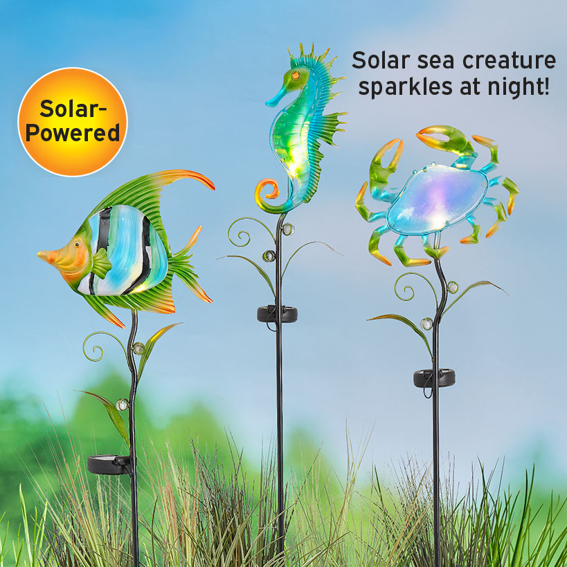 Coastal Sea Creature Solar Lighted Stake - Fish or Seahorse