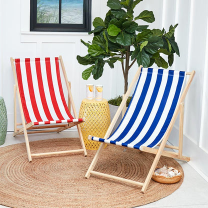 Foldable Patio Sling Lounge Chair with Stripes - Blue or Red
