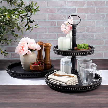 Beaded Wood Round Serving Trays