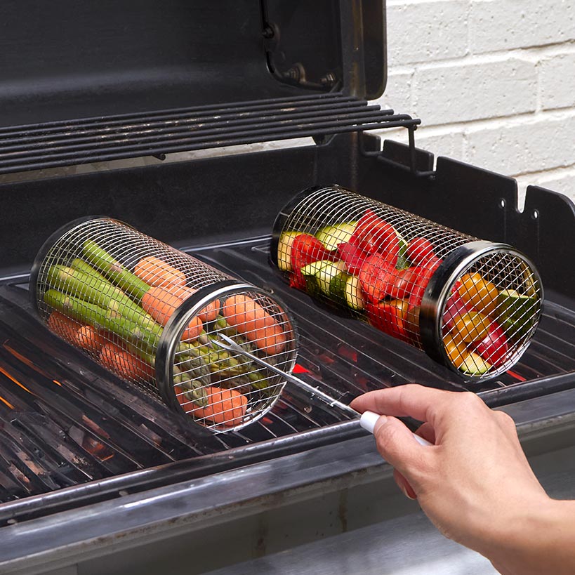Rolling Grill Baskets with Roasting Forks - Set of 2