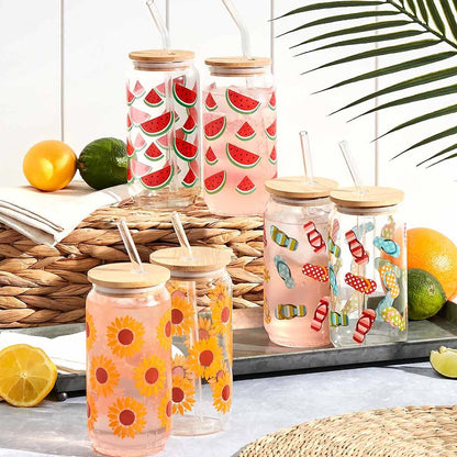 Glass Tumbler with Bamboo Lid and Straw - Set of 2 - 16oz