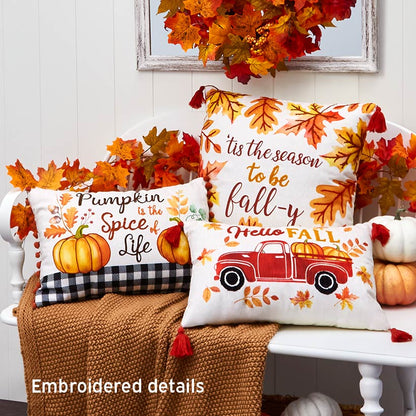 Fall Harvest Embroidered Accent Pillow