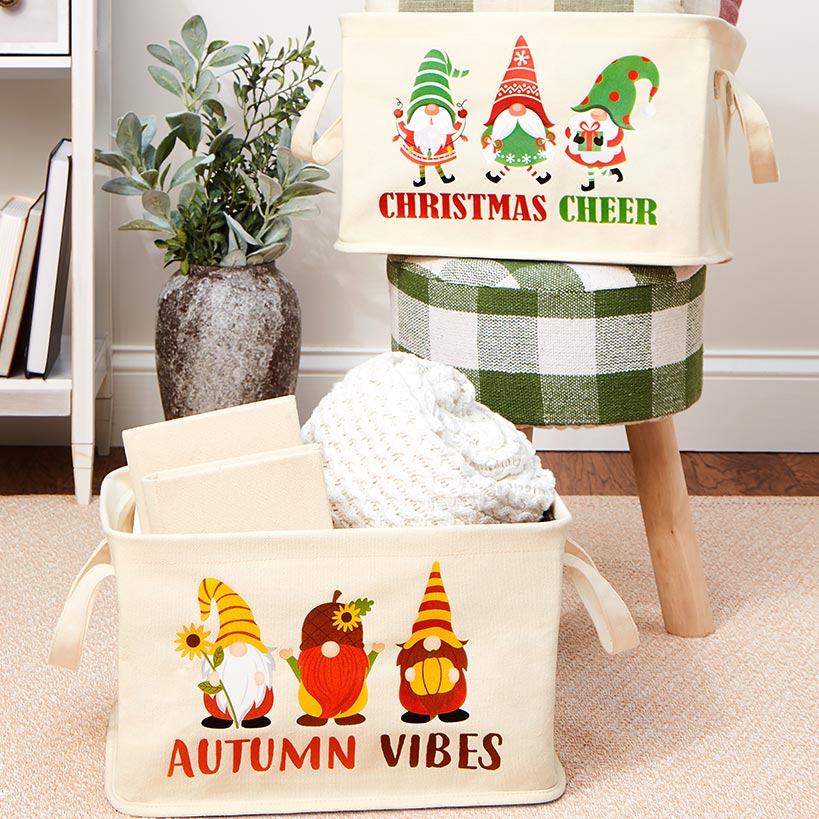Harvest and Christmas Gnome Baskets Set of 2