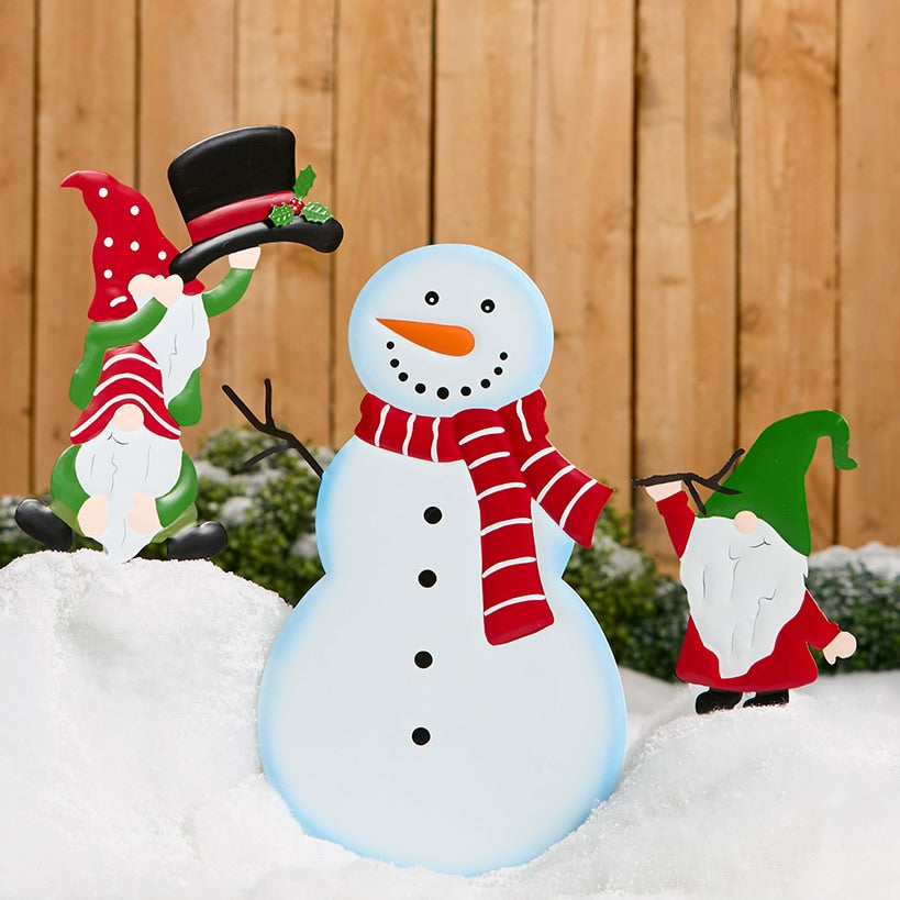 Winter Gnomes Building a Snowman Garden Stakes 3 Pc.