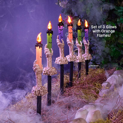 Set of 3 Solar Skeleton Hands with Candles Stakes