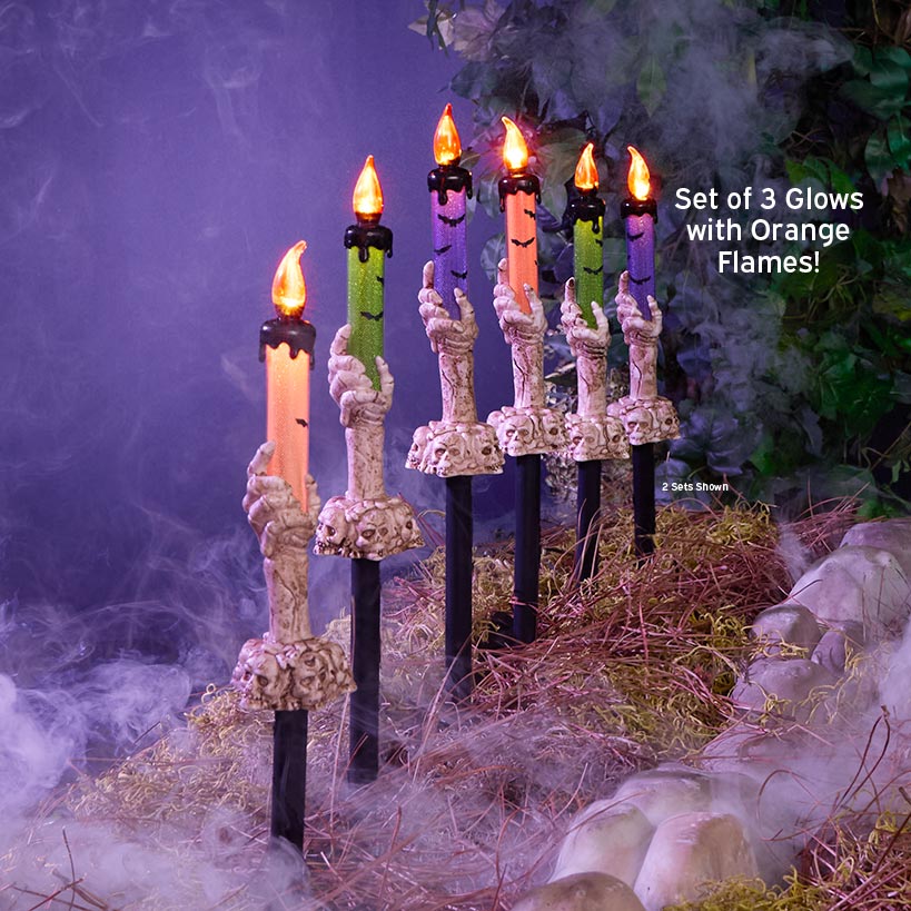 Set of 3 Solar Skeleton Hands with Candles Stakes