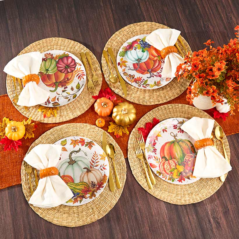 Set of 4 Harvest Dinner Plates or Napkin Rings