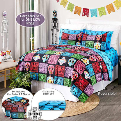 El Dia de los Muertos Complete Comforter Set with Sheets