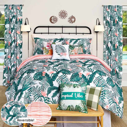 Palm Floral Reversible Full/Queen or King Comforter Set, Decorative Pillow