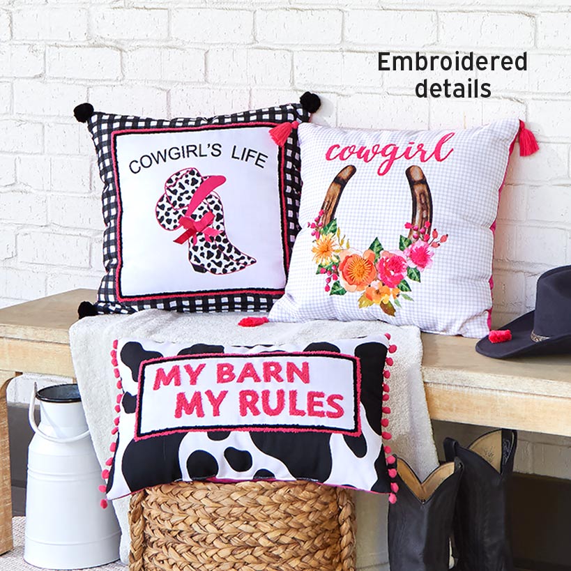 Cowgirl Embroidered Decorative Pillow